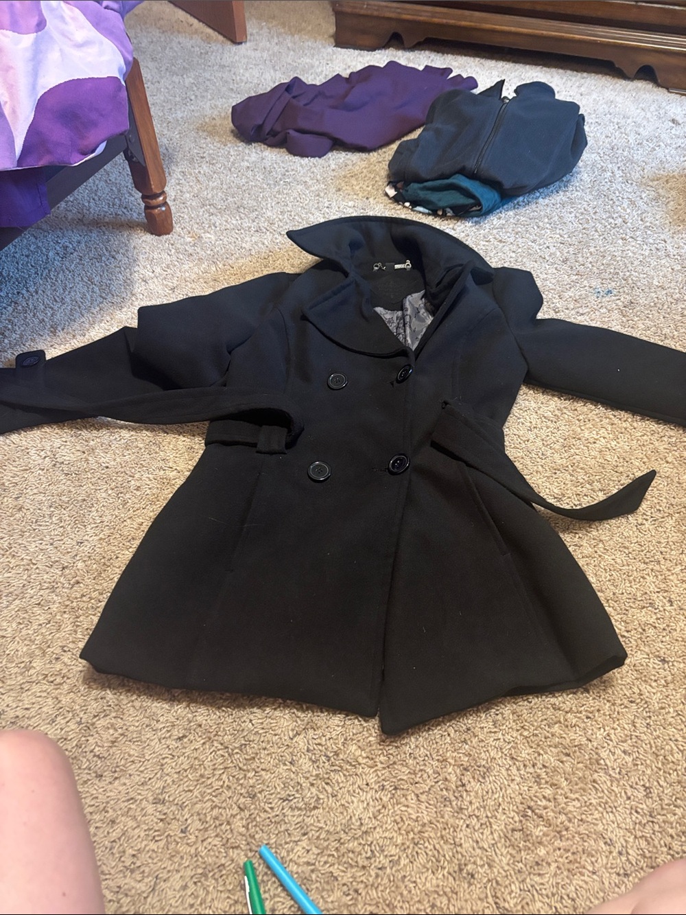 Jou Jou Black Coat with Branded Chain Detail